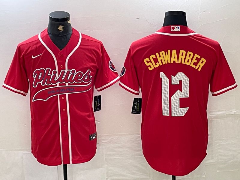 Men Philadelphia Phillies #12 Schwarber Red Jointly 2024 Nike MLB Jersey style 1->->MLB Jersey